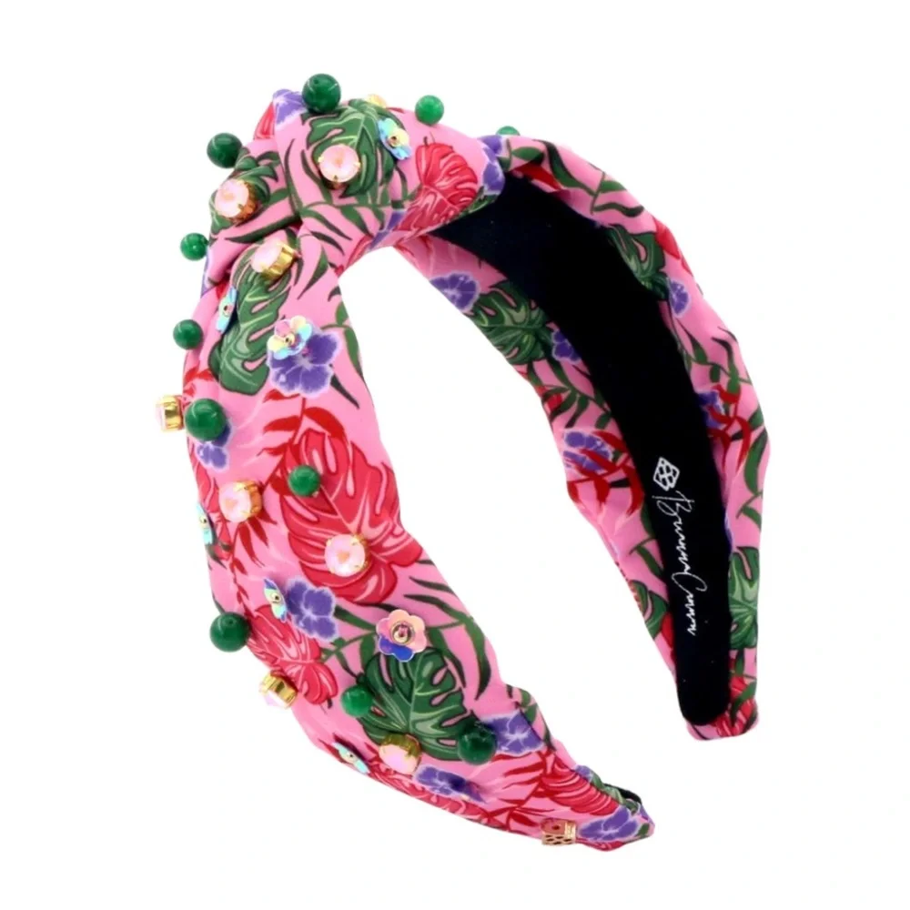BRIANNA CANNON ADULT SIZE PINK LUAU HEADBAND WITH CRYSTALS & BEADS